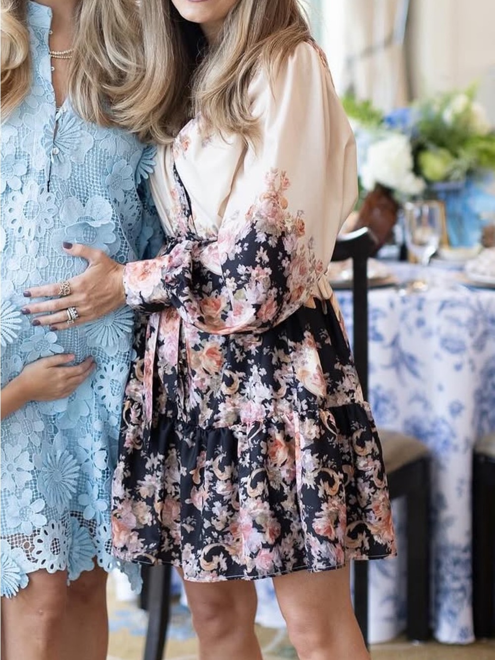 Floral Tiered Wrap Dress in Black and Tan